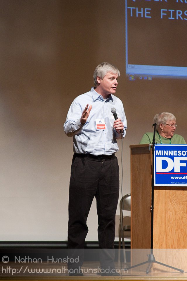 Representative Paul Thissen, also running for governor, addresse